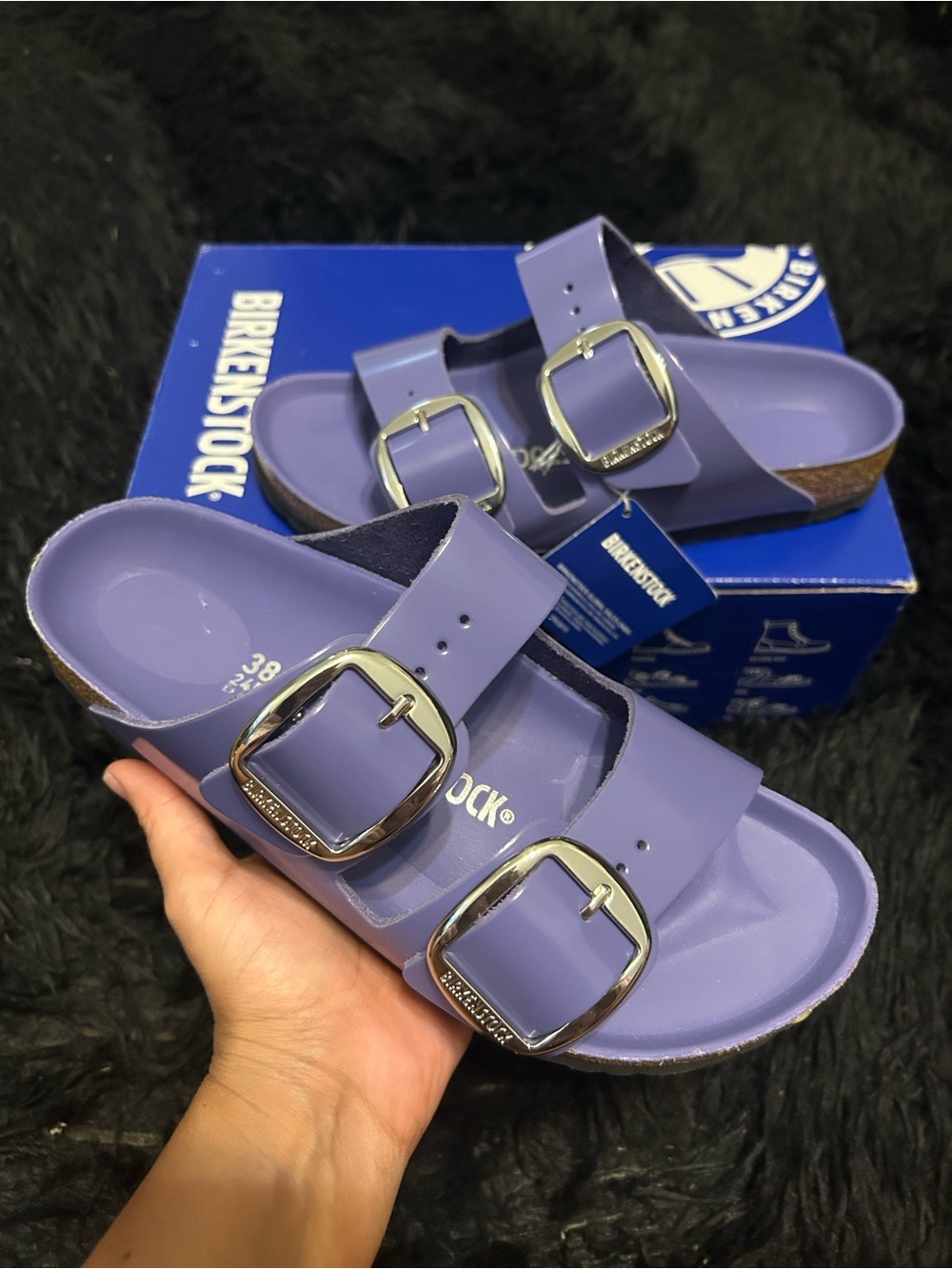 BIRKENSTOCK Arizona purple patent leather silver buckle sandals slippers eur 38